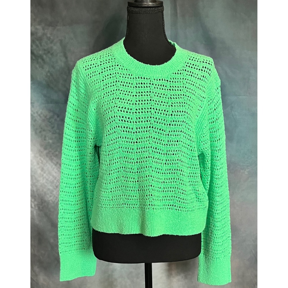 J. Crew Womens Crew Neck Long Sleeve Pointelle Knit Pullover Sweater Size Medium